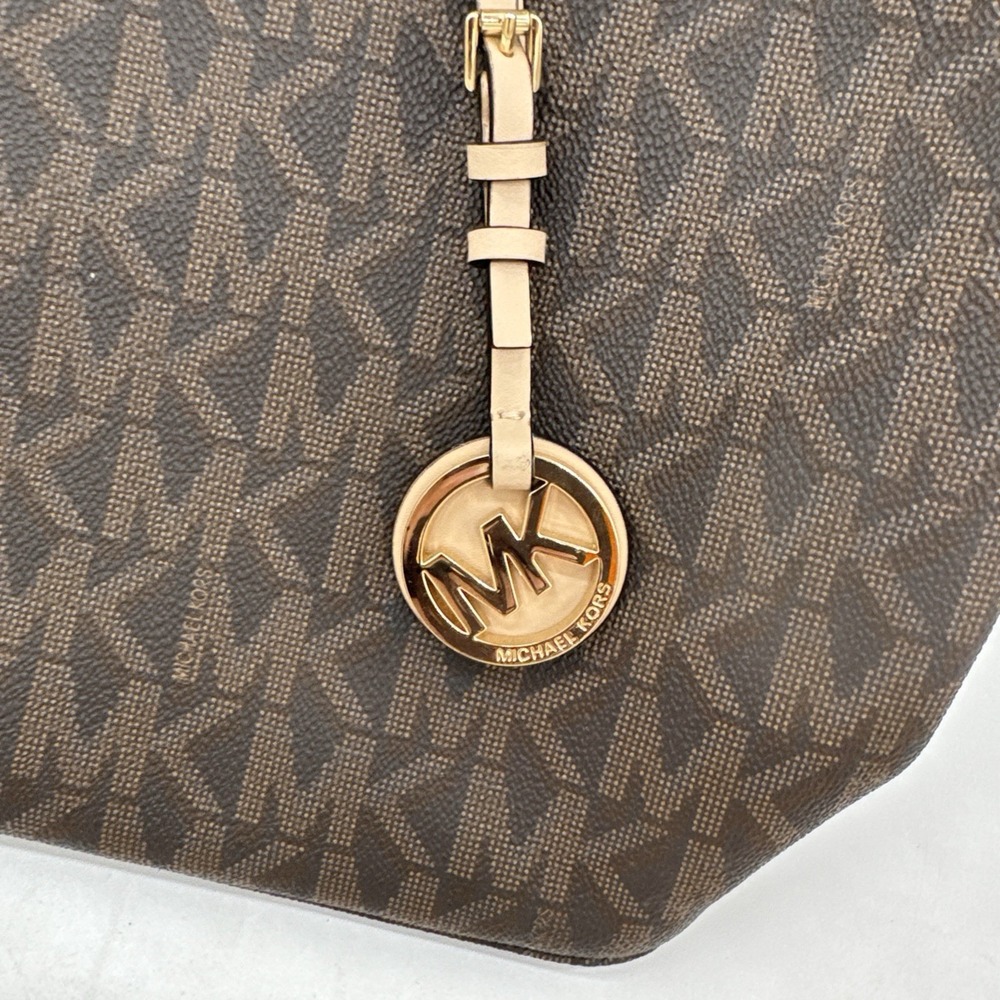 Michael Kors Tote Purse Bag MK All Over Leather Trim Large Size - Picture 2 of 7